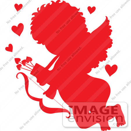 450x450 Clip Art Grapic Of Cupid Flying With Hearts, Arrows And A Bow