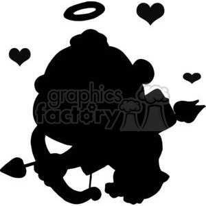 300x300 Royalty Free Black Silhouette Of A Cupid With Halo And Hearts