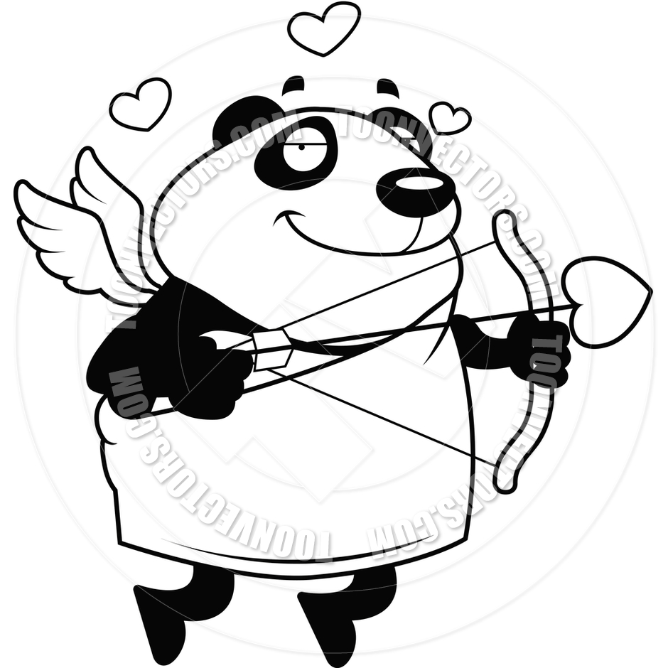 940x940 Cartoon Panda Cupid (Black And White Line Art) By Cory Thoman