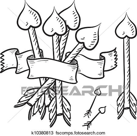 450x447 Clipart Of Cupid's Arrows Valentine Sketch K10380813