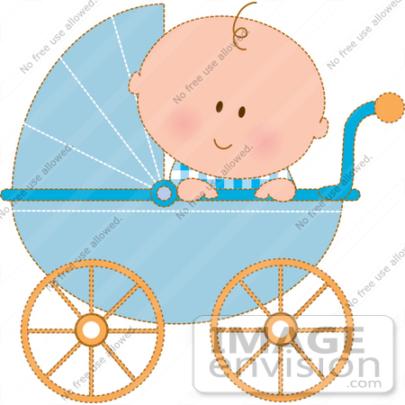 450x450 Clipart Of A Curious Baby Boy In A Blue Carriage, Peeking Over