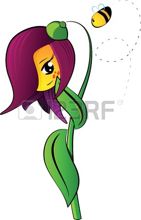 290x450 Shy Flower Visited By A Curious Bee Royalty Free Cliparts, Vectors