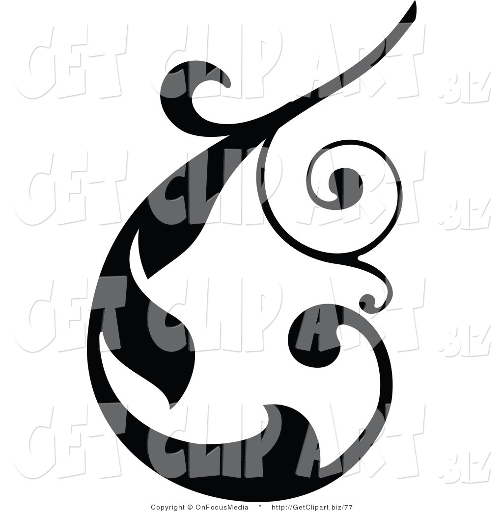 1024x1044 Clip Art Of A Black Silhouetted Curling Elegant Leafy Scroll
