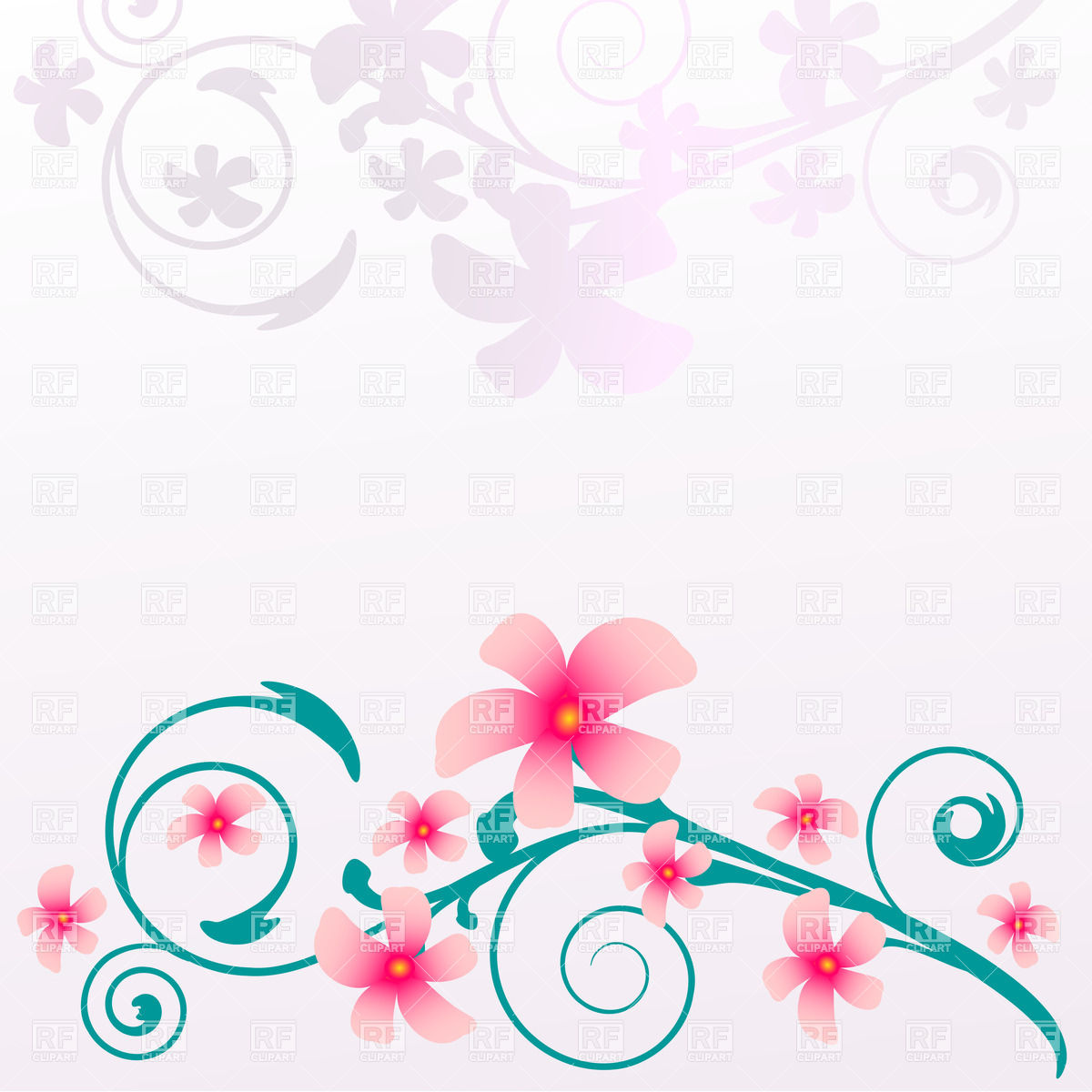 1200x1200 Curly Twig With Blooming Pink Flowers Royalty Free Vector Clip Art