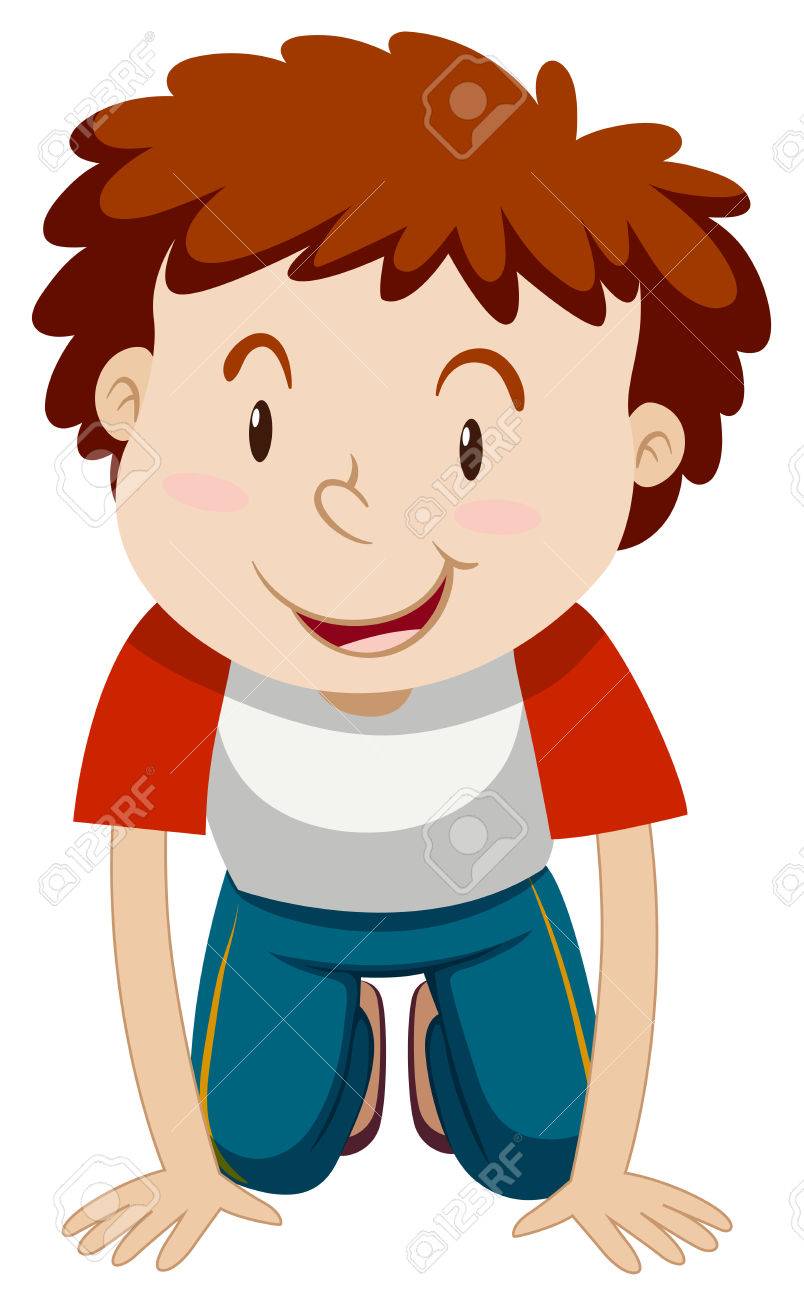 804x1300 Little Boy With Curly Hair Kneeling Down Illustration Royalty Free