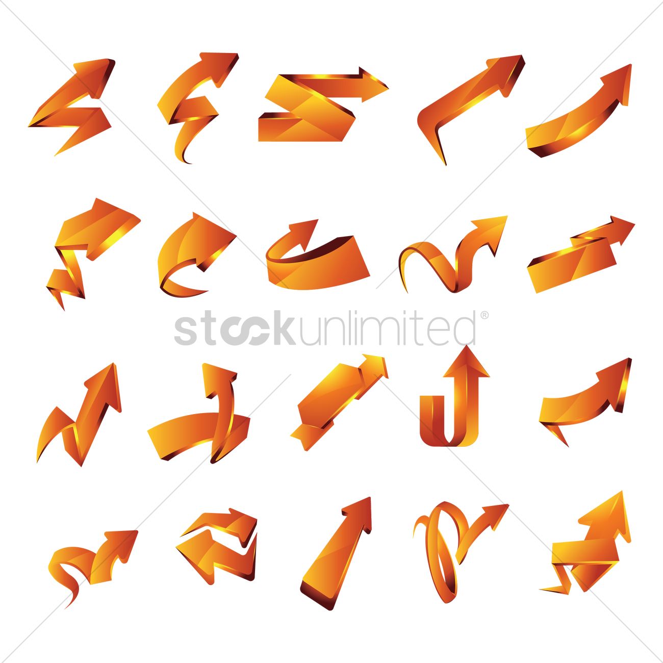 1300x1300 Set Of 3d Curved Arrows Vector Image