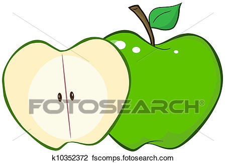 450x324 Clipart Of Whole And Cut Green Apple K10352372