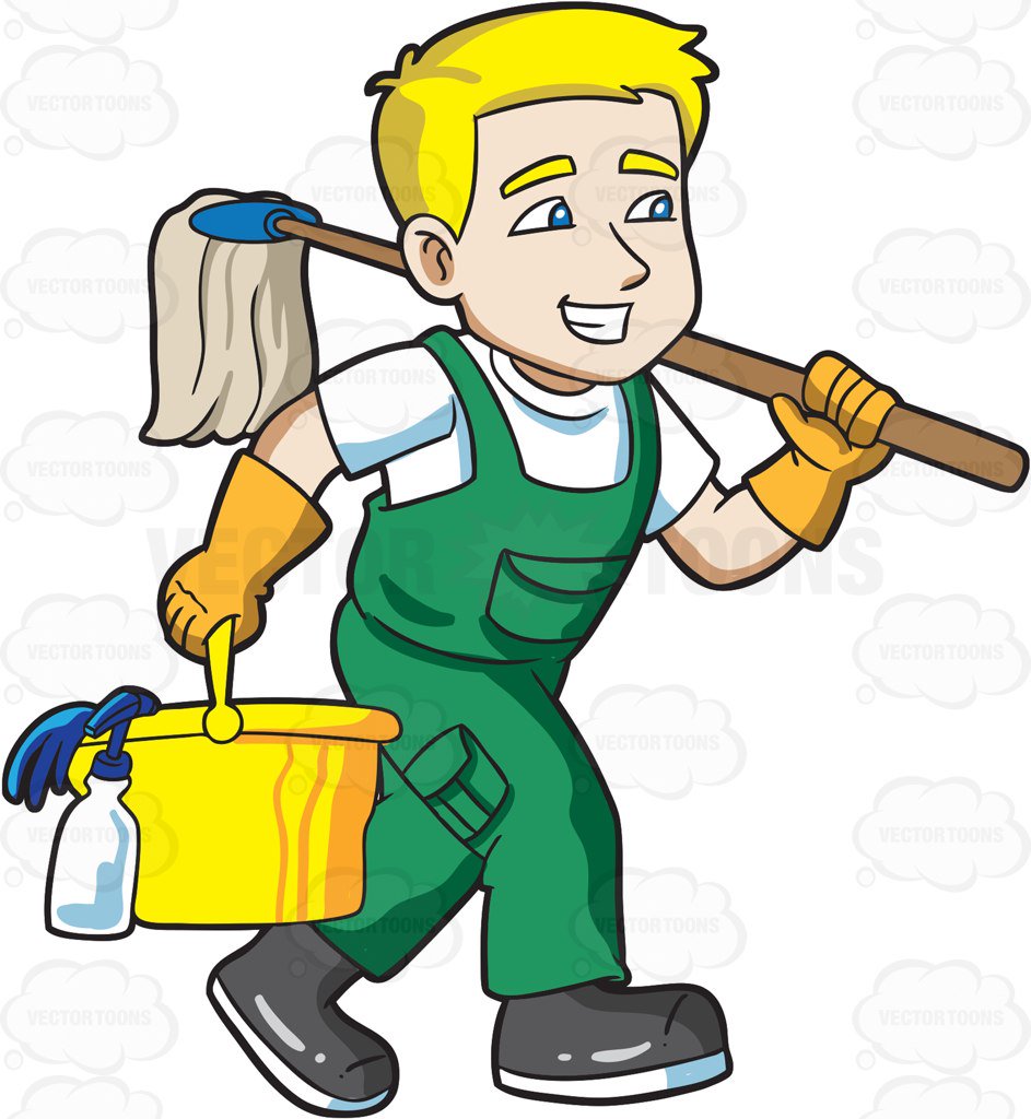 943x1024 A Janitor On His Way To Clean A Floor Cartoon Clipart