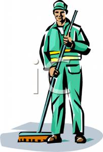 203x300 Custodian With A Push Broom Clip Art Image
