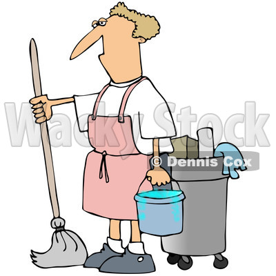 400x400 Free (Rf) Clip Art Illustration Of A Man Mopping In A Pink Apron