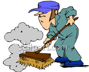 300x244 Janitor Or Custodian Sweeping A Floor Royalty Free Clipart Picture