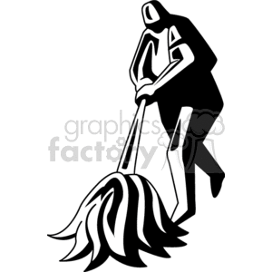 300x300 Royalty Free Black And White Custodian With A Mop 159649 Vector