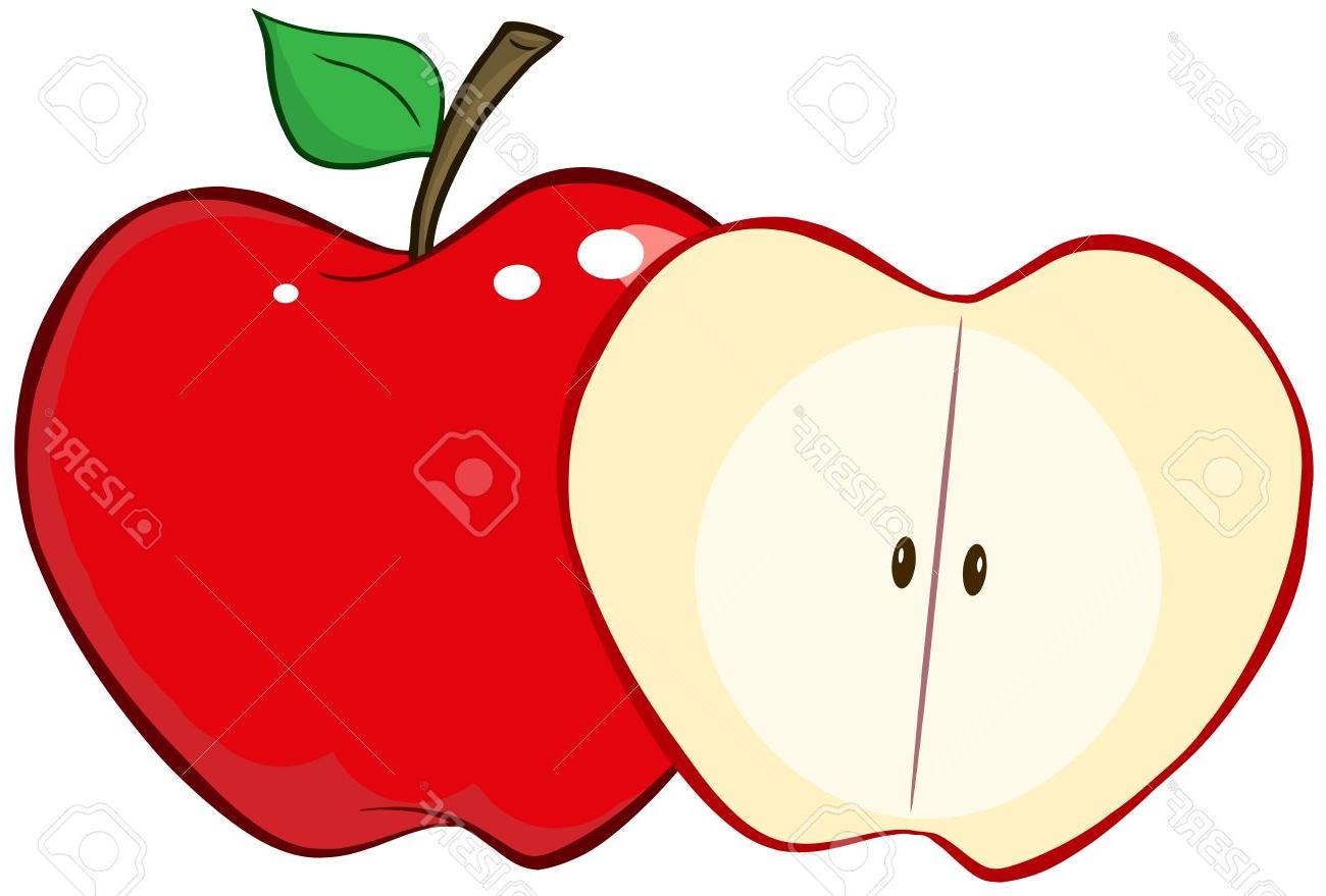 1300x879 Best Free Whole And Cut Red Apple Stock Vector Cartoon Drawing