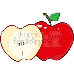 300x300 Royalty Free 12932 Rf Clipart Illustration Whole And Cut Red Apple