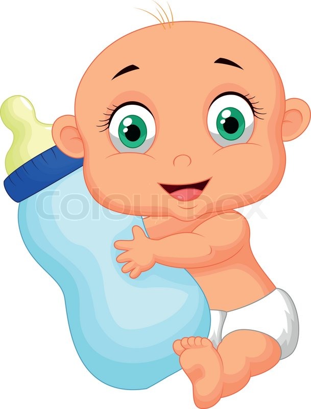 609x800 Vector Illustration Of Cute Baby Cartoon Holding Milk Bottle