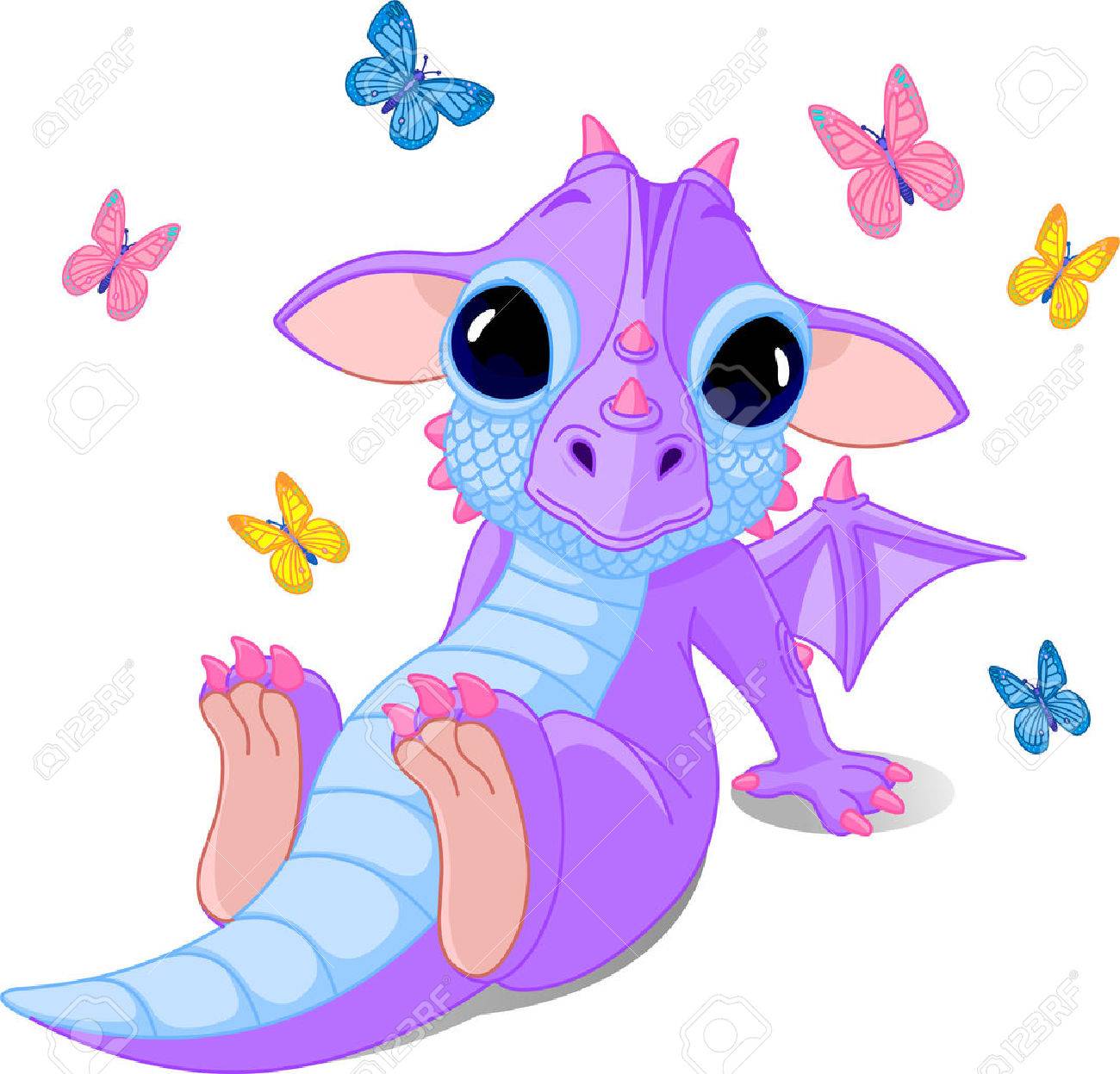 1300x1247 Cute Sitting Baby Dragon With Butterflies Royalty Free Cliparts