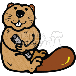300x300 Royalty Free Cute Little Beaver Holding A Piece Of Wood 129521