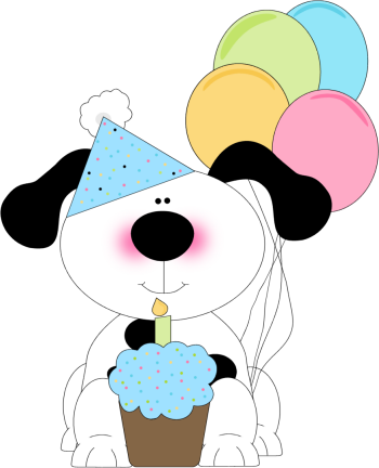350x432 Cute Birthday Dog With A Cupcake And Balloons Clip Art
