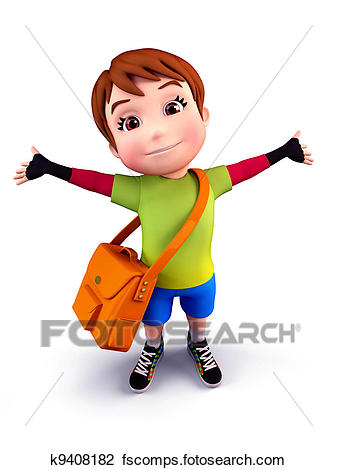 337x470 Clip Art Of Cute Boy With School Bag K9408182