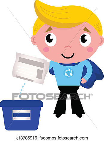 348x470 Clip Art Of Cute Recycle Superhero Boy Separating Garbage