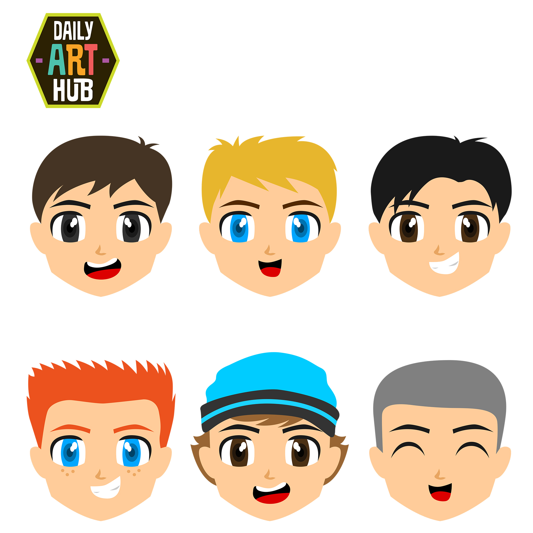 1800x1800 Cute Boys Faces Clip Art Set Daily Art Hub