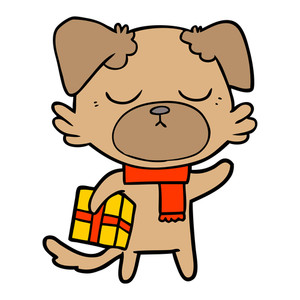 300x300 Cartoon Dog With Christmas Present Royalty Free Stock Image
