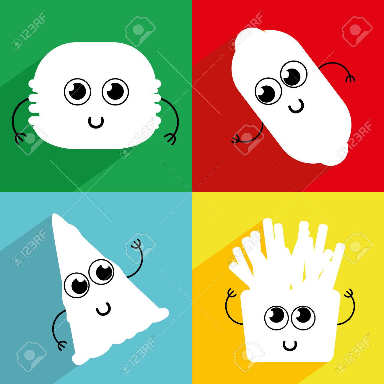 1300x1300 Set Cute Cartoon Fast Food Characters Template For Menu