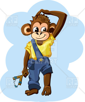 334x400 Cute Cartoon Monkey Boy With Slingshot Royalty Free Vector Clip