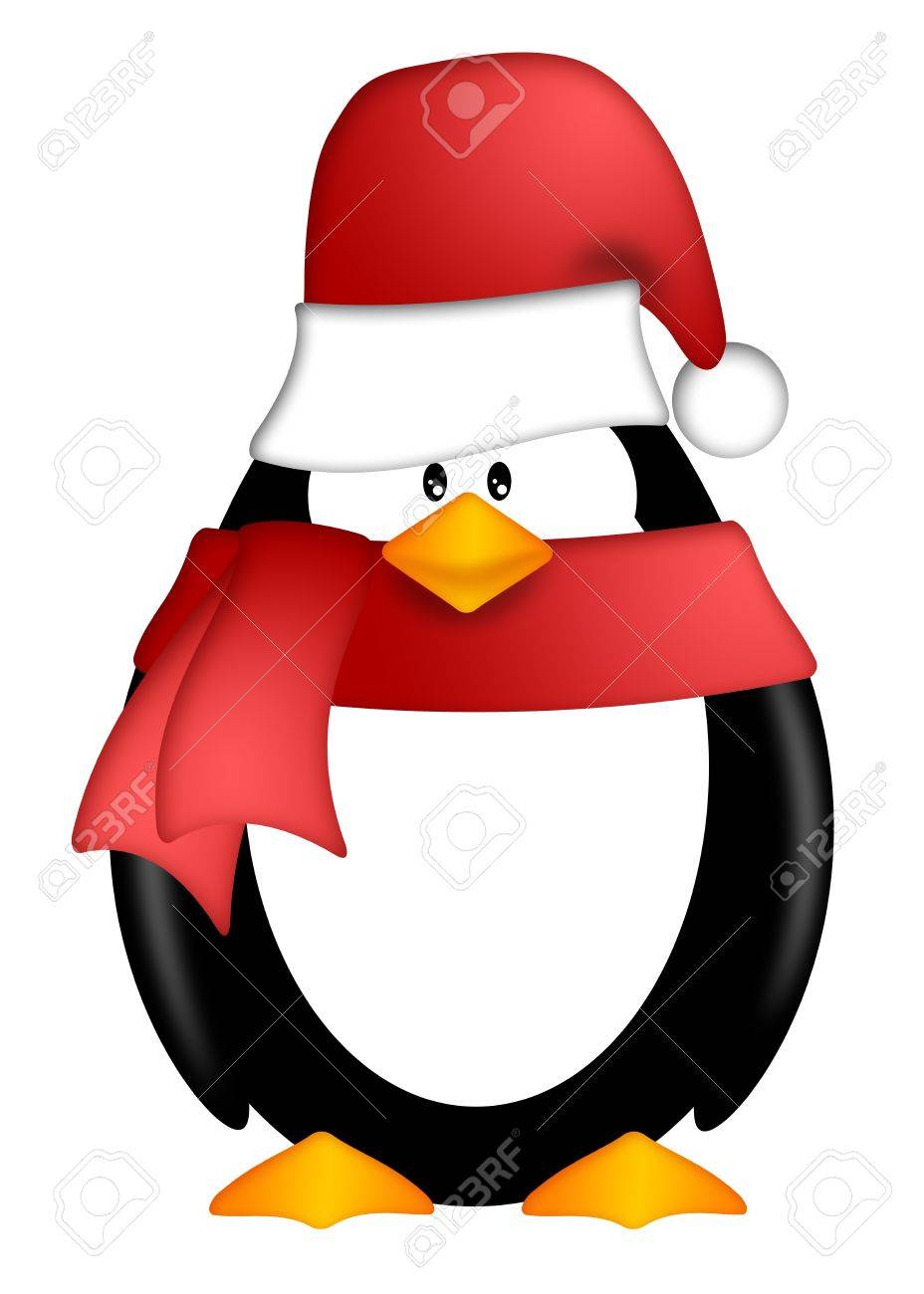 928x1300 Cute Cartoon Penguin With Santa Hat And Red Scarf Illustration