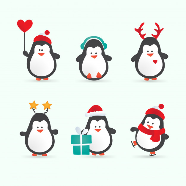 626x626 Christmas Cartoon Penguin Characters Vector Premium Download