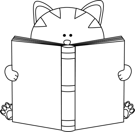450x440 Black And White Cat Reading A Book Clip Art