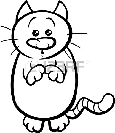 388x450 Black And White Cartoon Illustration Of Cute Cat Or Kitten Begging
