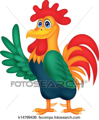 387x470 Clip Art Of Cute Rooster Cartoon Waving K14799436