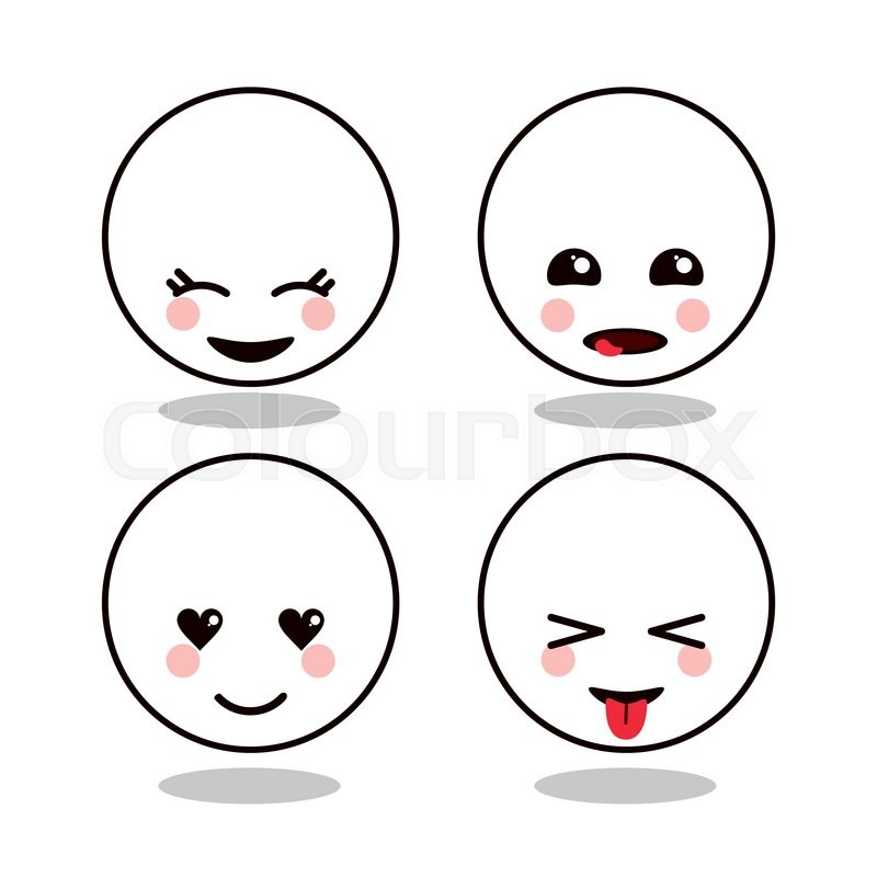 800x800 Kawaii Cartoon Circle Face Expression Cute Icon. Flat