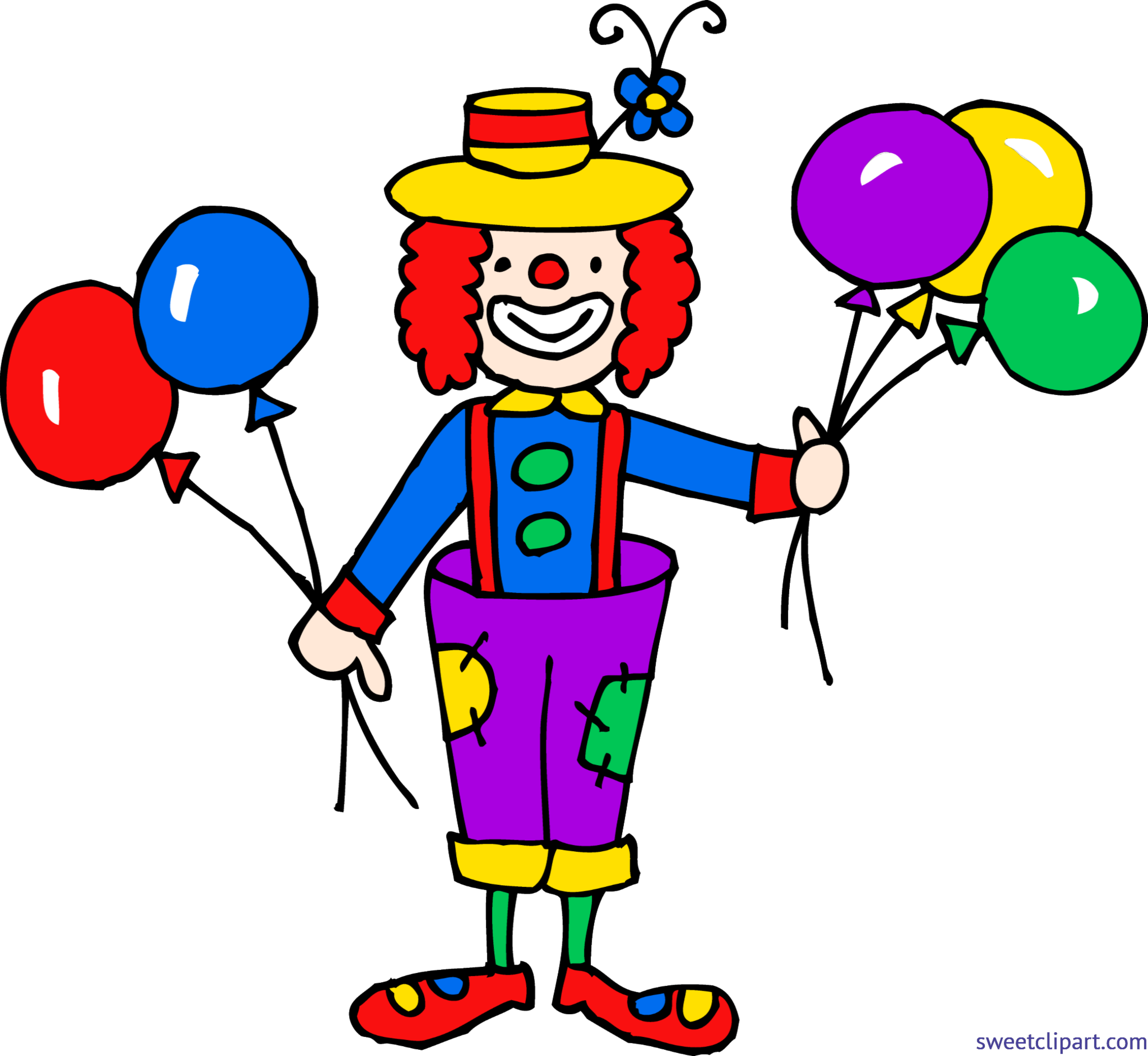 5891x5418 Cute Clown With Balloons Clip Art