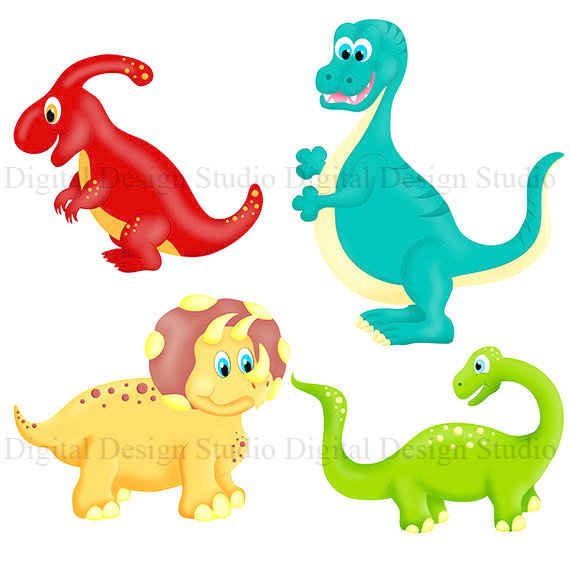 570x570 Cute Dinosaurs Clip Art Set With Free Background. Instant Download