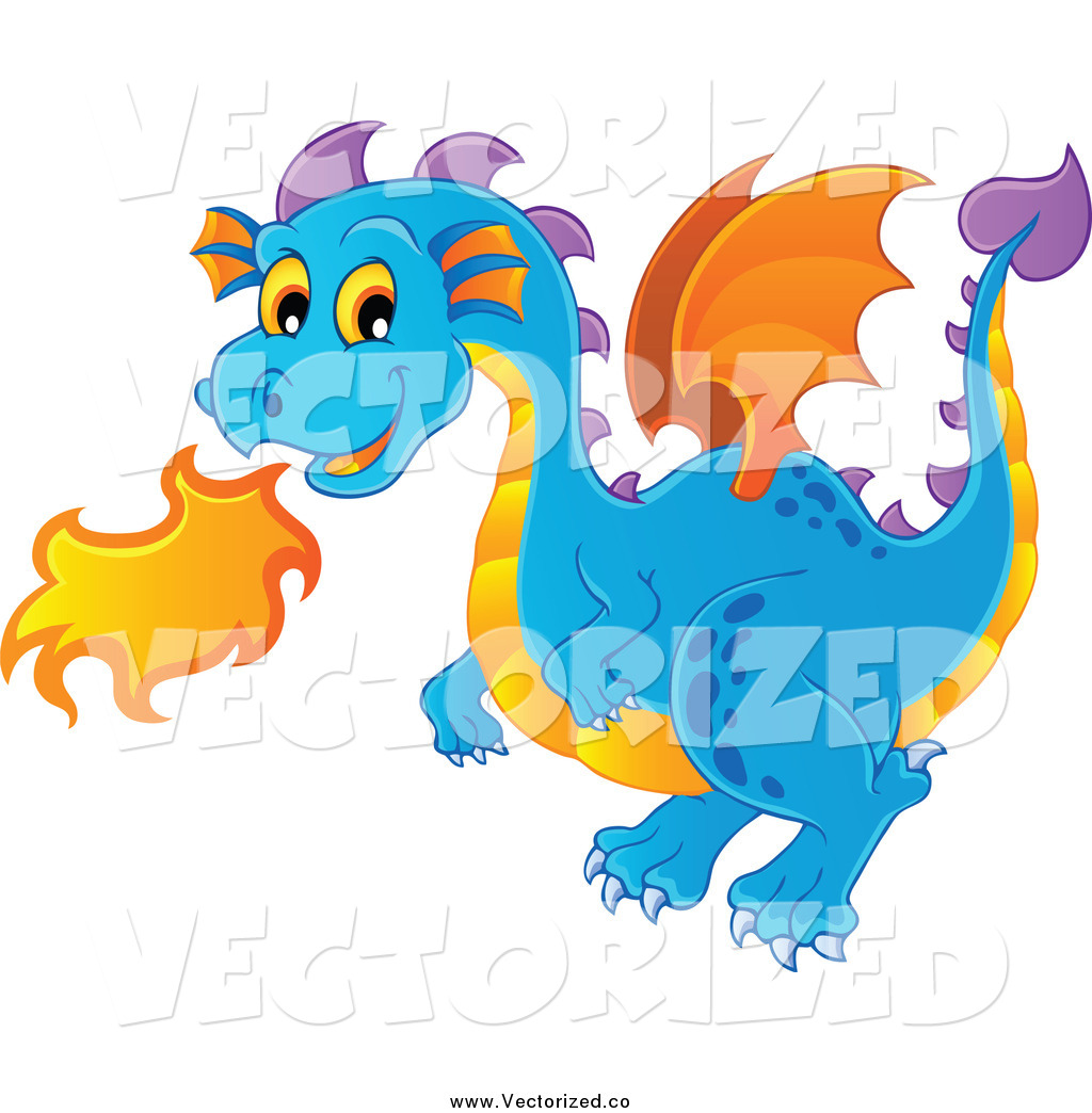 1024x1044 Royalty Free Clipart Of A Cute Blue Fire Breathing Dragon By