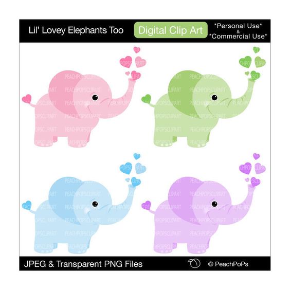 564x564 Elephant With Hearts Clipart