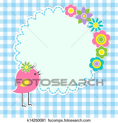 450x470 Clipart Of Round Frame With Cute Bird And Flowers K14250081