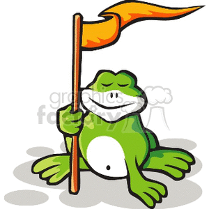 300x300 Royalty Free Cute Cartoon Frog Holding Flag 129790 Vector Clip Art