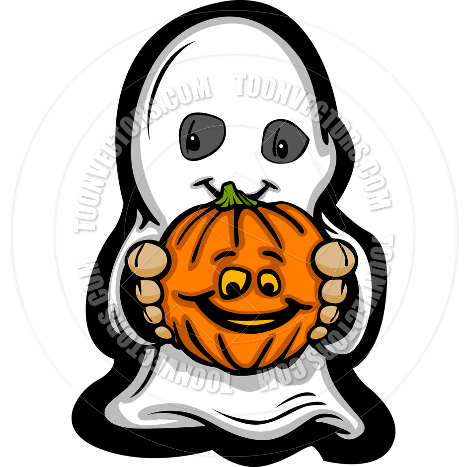 940x940 Cute Halloween Kid In Ghost Costume Cartoon Vector Illustration By
