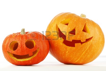 450x300 Two Cute Halloween Pumpkins Isolated On White Background Stock