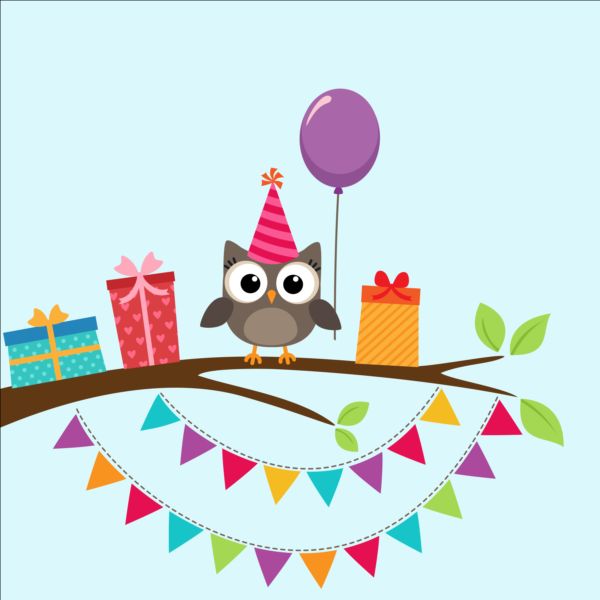 600x600 Happy Birthday Card And Cute Owls Vector 06