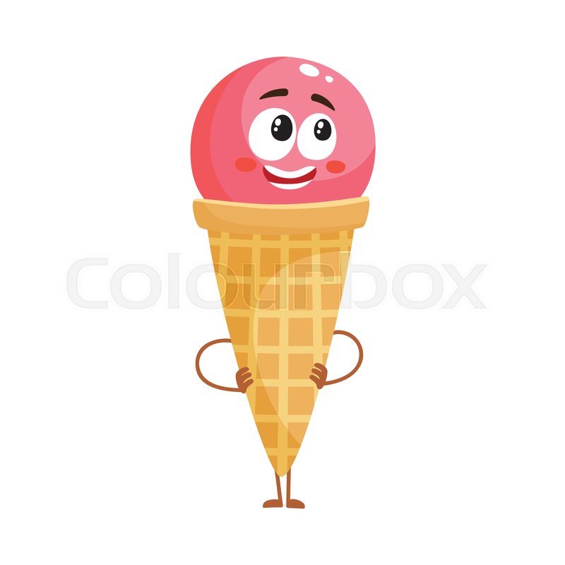 800x800 Funny Strawberry Ice Cream Character In Wafer Cone With Smiling