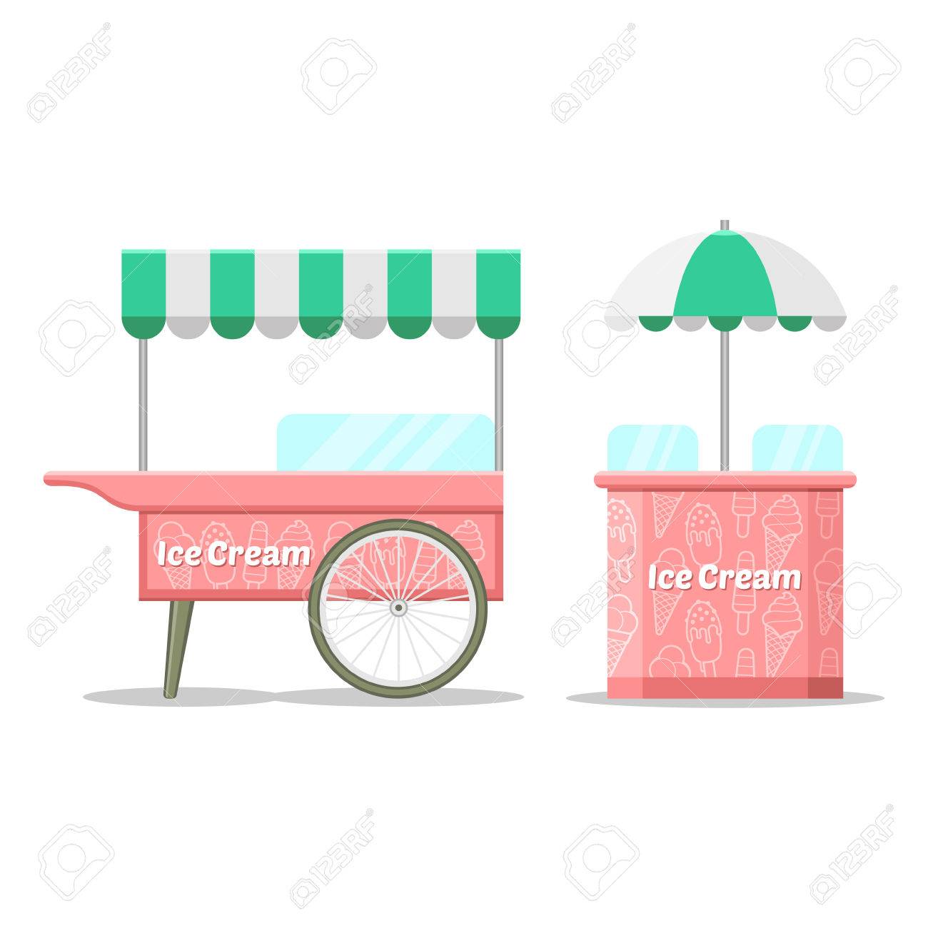 1300x1300 Ice Cream Colorful Cart. Vector Illustration, Cute Style, Isolated