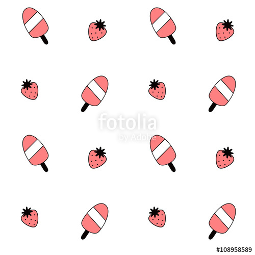 500x500 Cute Black White Pink Cartoon Ice Cream And Strawberry Seamless