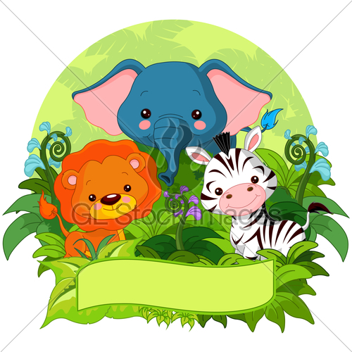 500x500 Illustration Of Cute Jungle Animals On Nature Background Animal