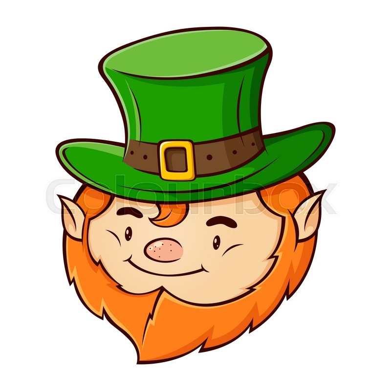 800x800 Cute Happy Leprechaun Head Wearing Green Hat, Vector Illustration