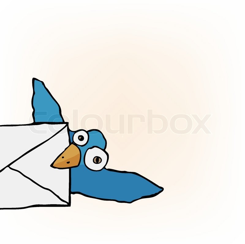 800x798 Cute Little Blue Bird Carrying An Envelope Stock Vector Colourbox