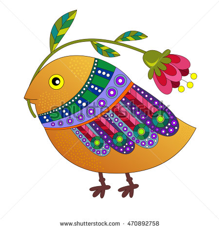 450x470 Little Bird With Flower. Cartoon Cute Vector Illustration